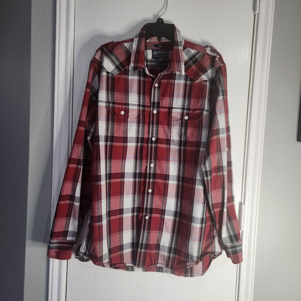 American Rag Red Plaid Casual Button Down Shirt